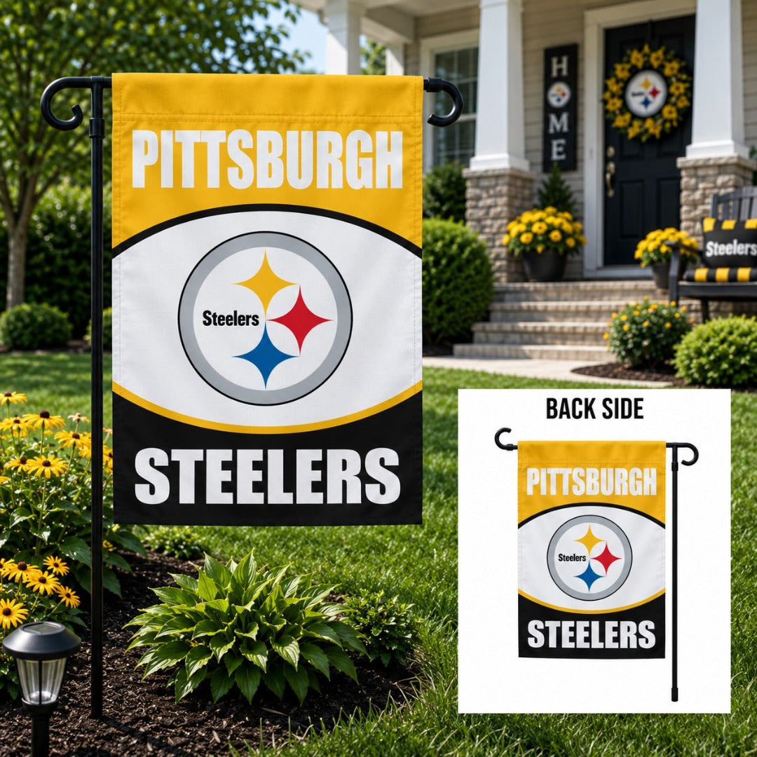 Pittsburgh Steelers 2 Sided Logo Garden Flag heartlandflags