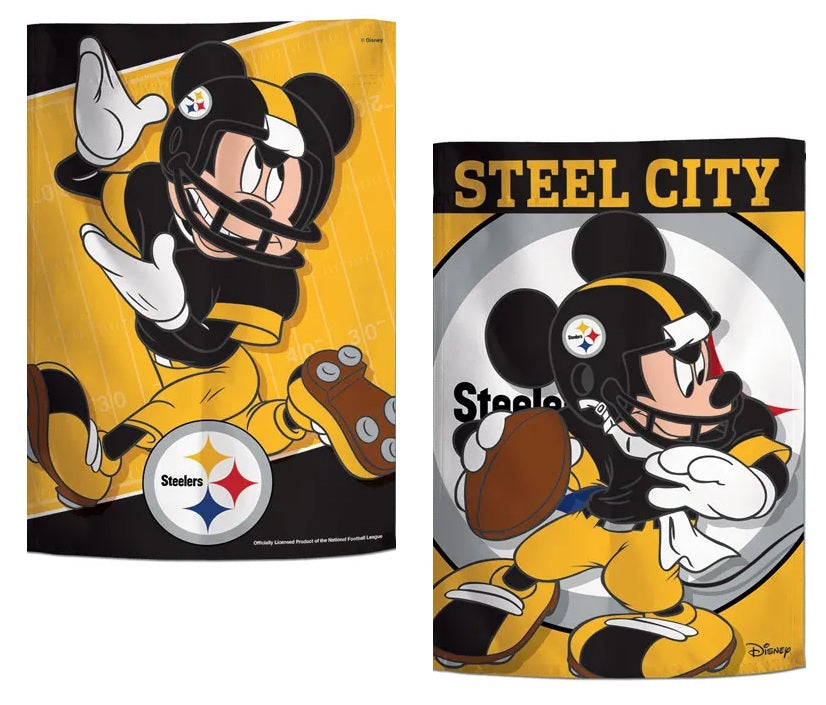 Pittsburgh Steelers Garden Flag 2 Sided Mickey Mouse Steel City heartlandflags