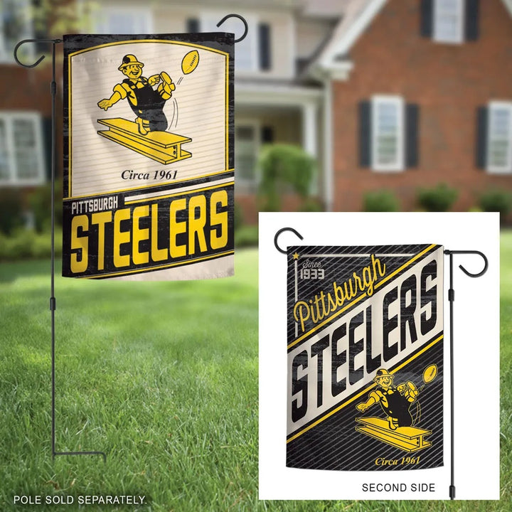 Pittsburgh Steelers Garden Flag 2 Sided Retro Classic Logo heartlandflags