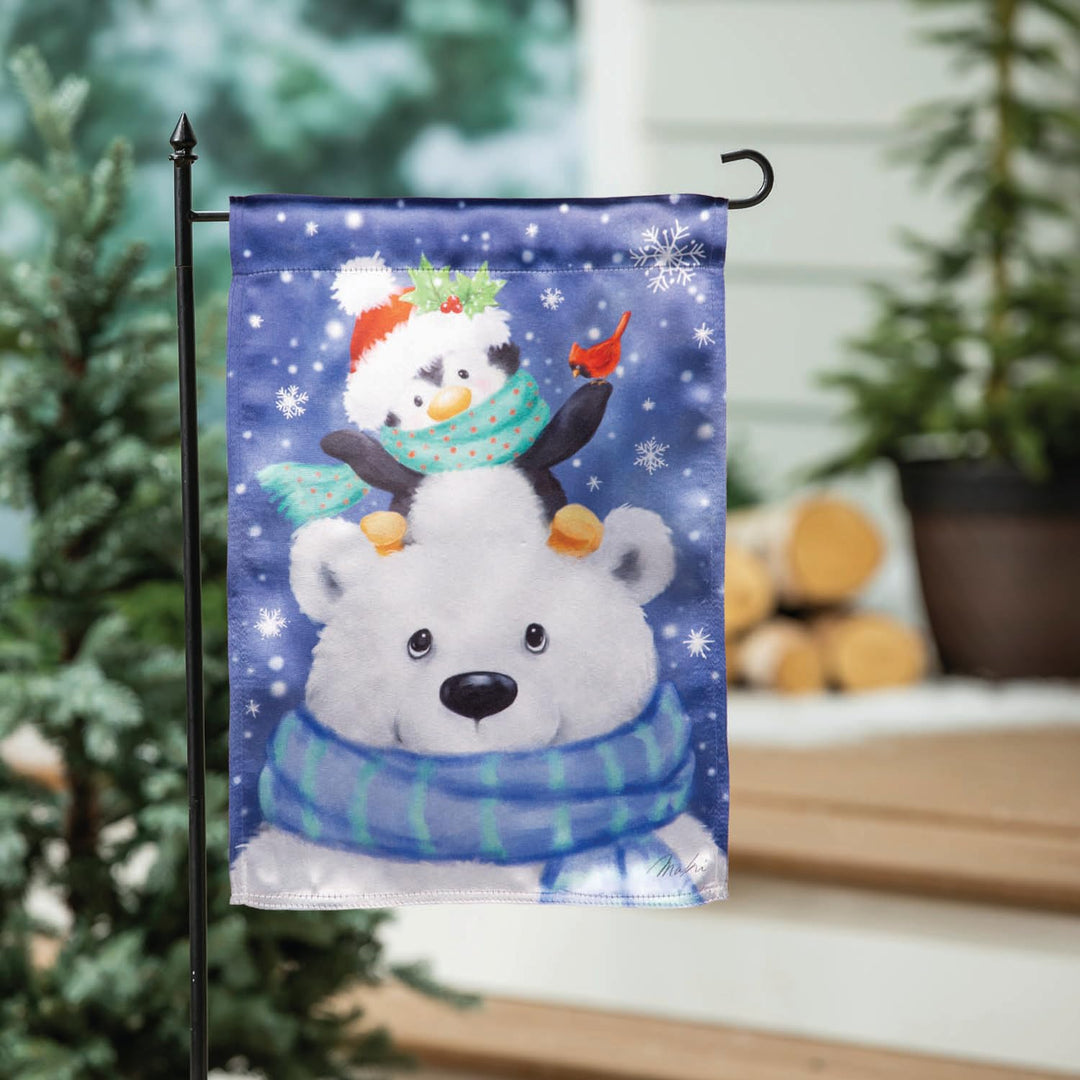 Polar Bear and Friends Winter Garden Flag 2 Sided heartlandflags