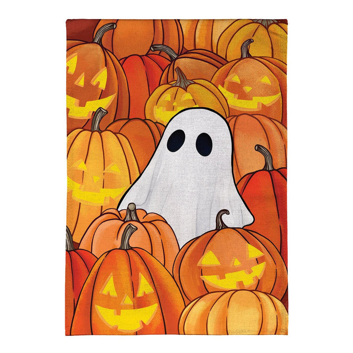 Pumpkin Patch Ghost Halloween banner displayed on a fall-decorated porch