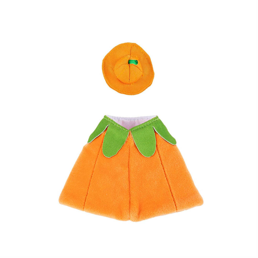 Orange pumpkin table goose outfit and matching green-stem hat shown separately