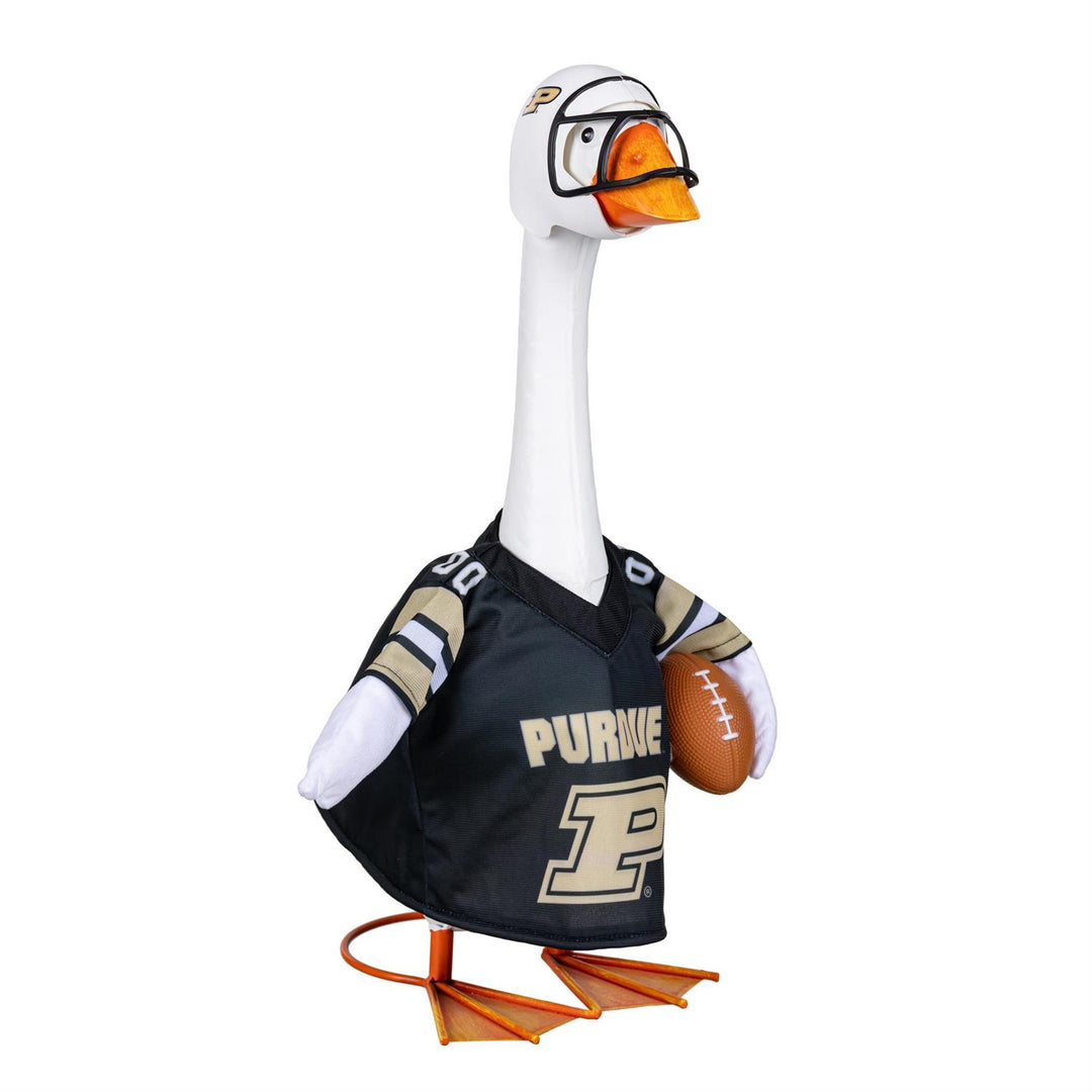 Purdue football jersey outfit and white P-logo helmet accessory shown without a goose