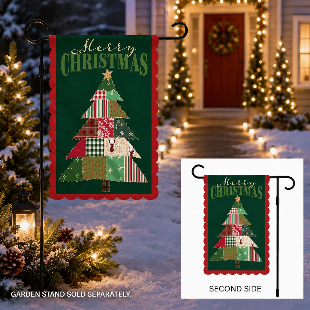 Quilted Christmas Tree 2 Sided Applique Garden Flag heartlandflags