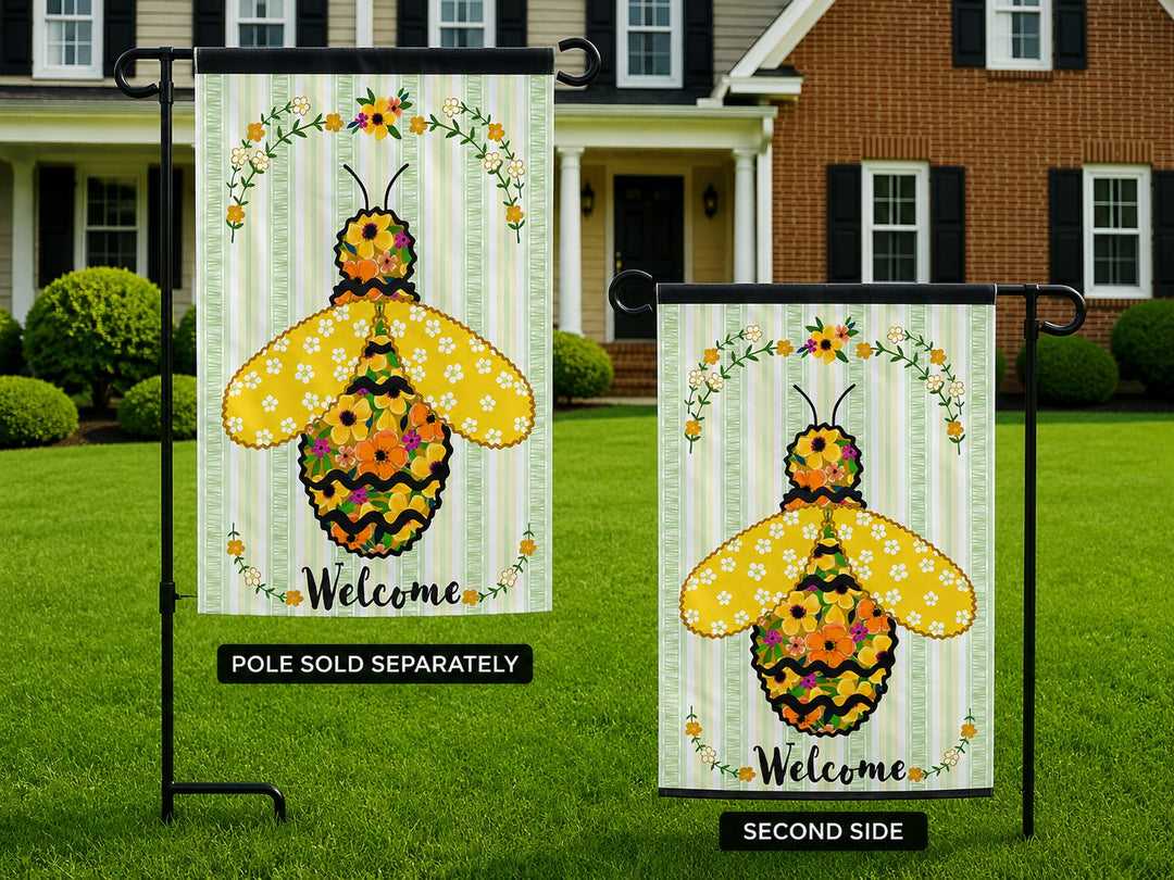 Ric Rac Bee 2 Sided Garden Flag - Applique heartlandflags