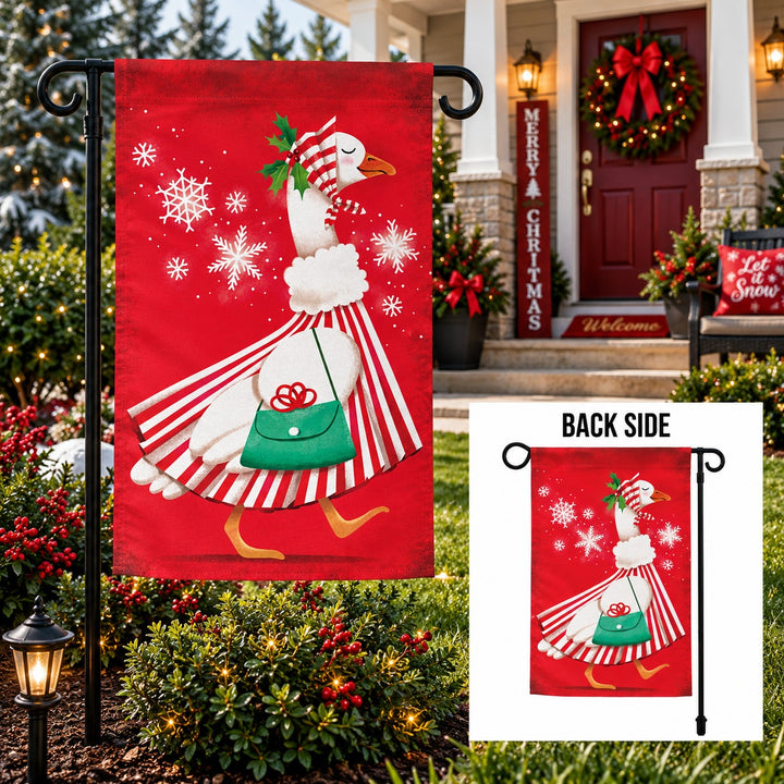 Prim Christmas Goose 2 Sided Garden Flag