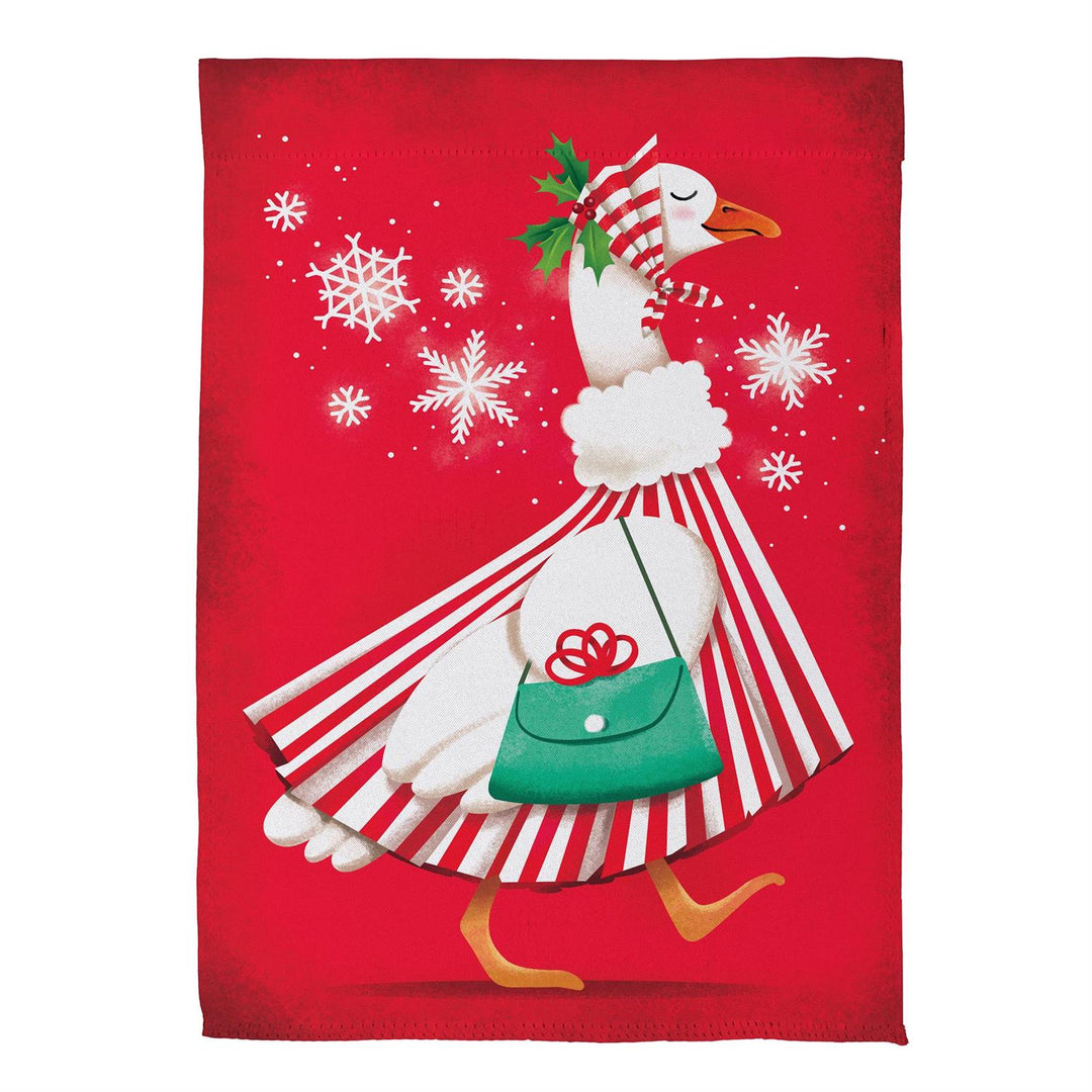 Prim Christmas Goose 2 Sided Garden Flag