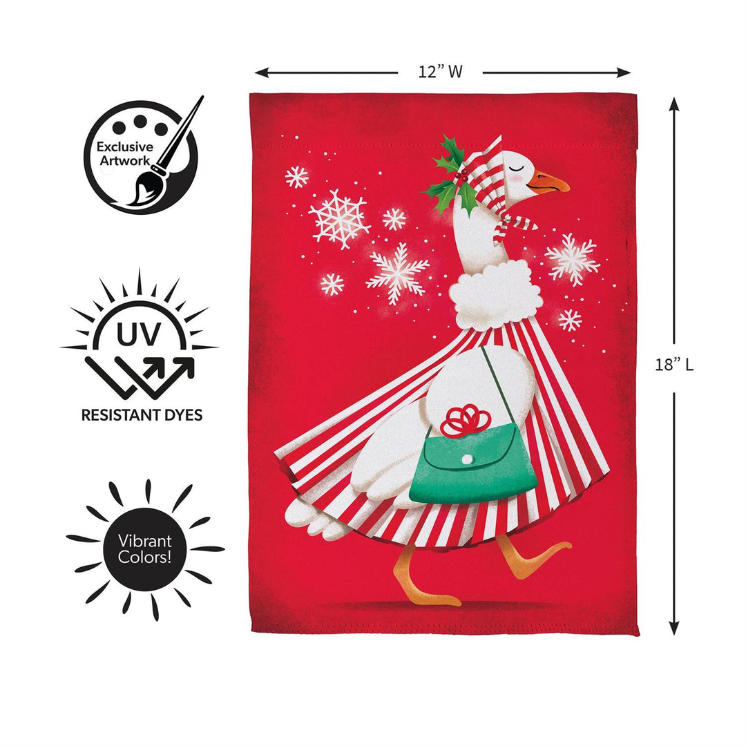 Prim Christmas Goose 2 Sided Garden Flag
