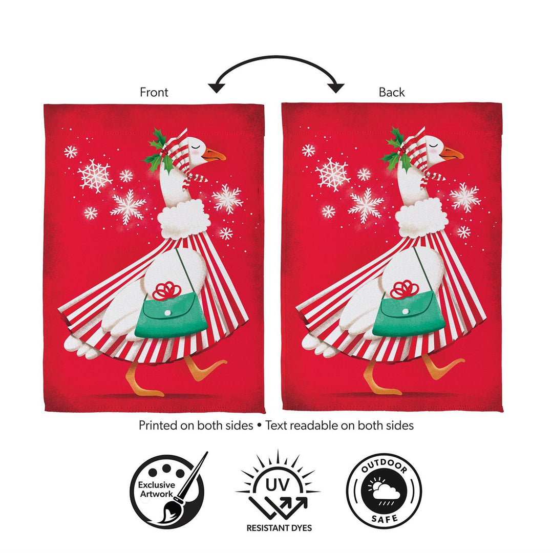 Prim Christmas Goose 2 Sided Garden Flag