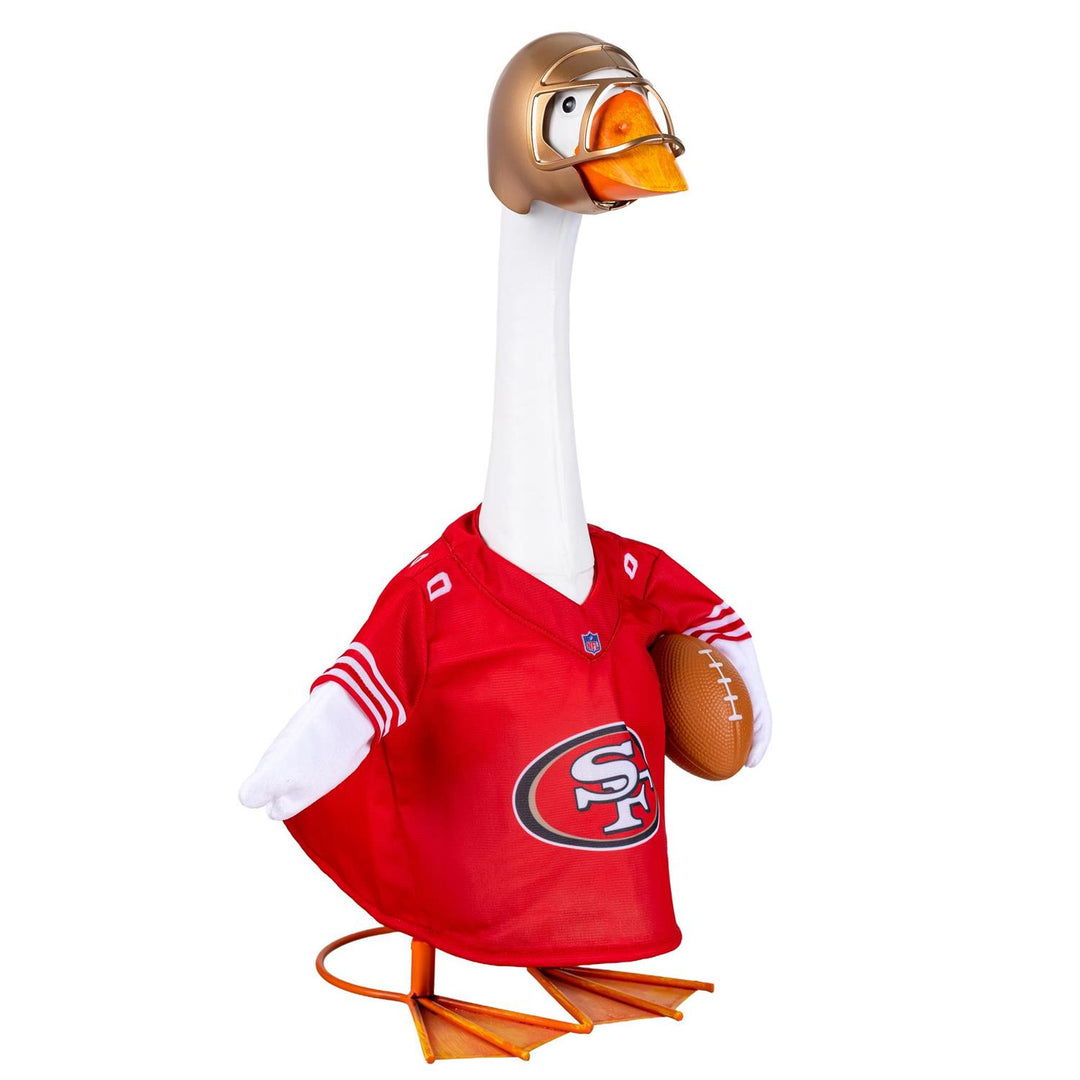 San Francisco 49ers porch goose costume worn by a 21-inch goose, side view
