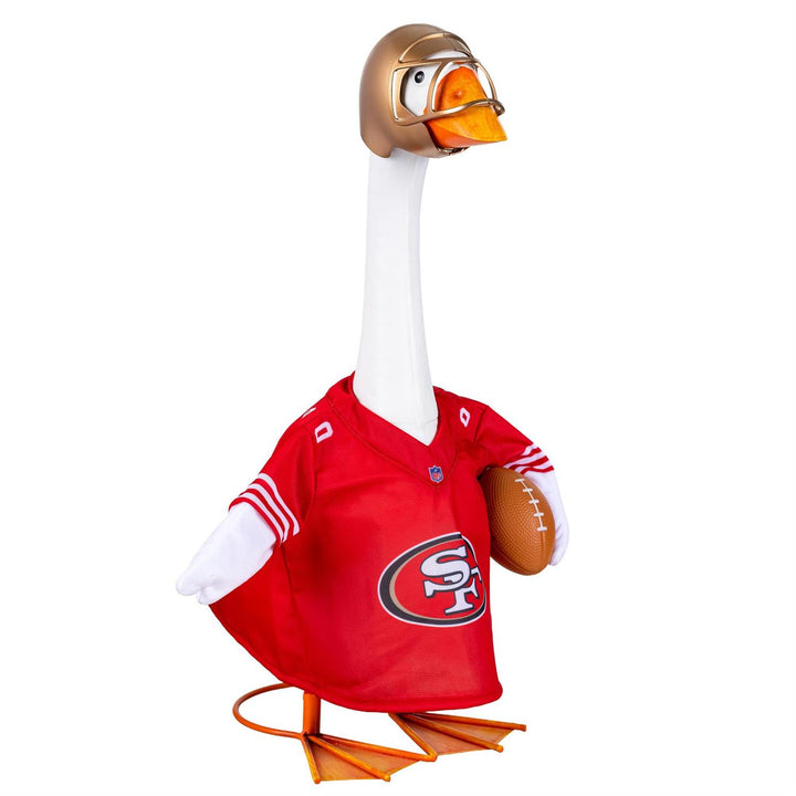 San Francisco 49ers porch goose costume worn by a 21-inch goose, side view