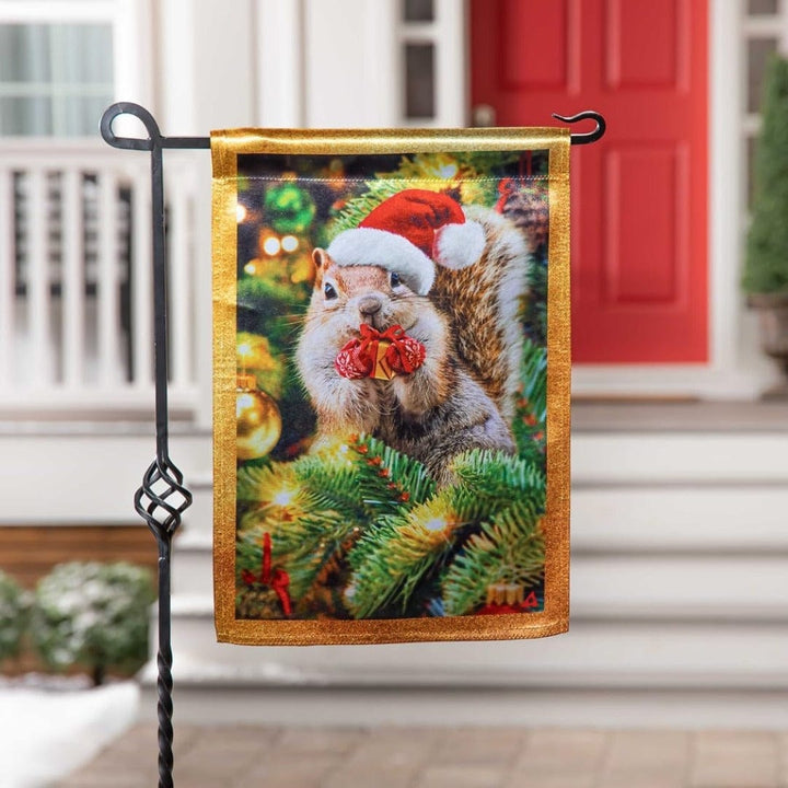 Santa Squirrel Christmas Garden Flag 2 Sided Lustre heartlandflags