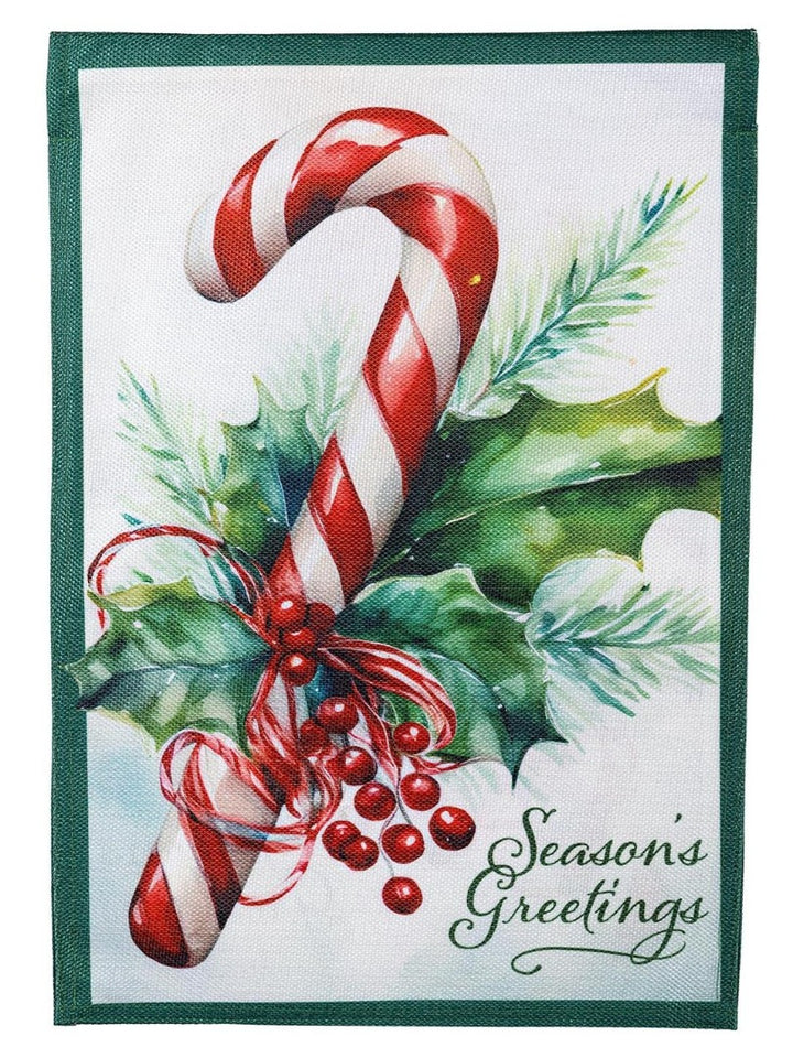 Season Greetings Candy Cane 2 Sided Garden Flag heartlandflags