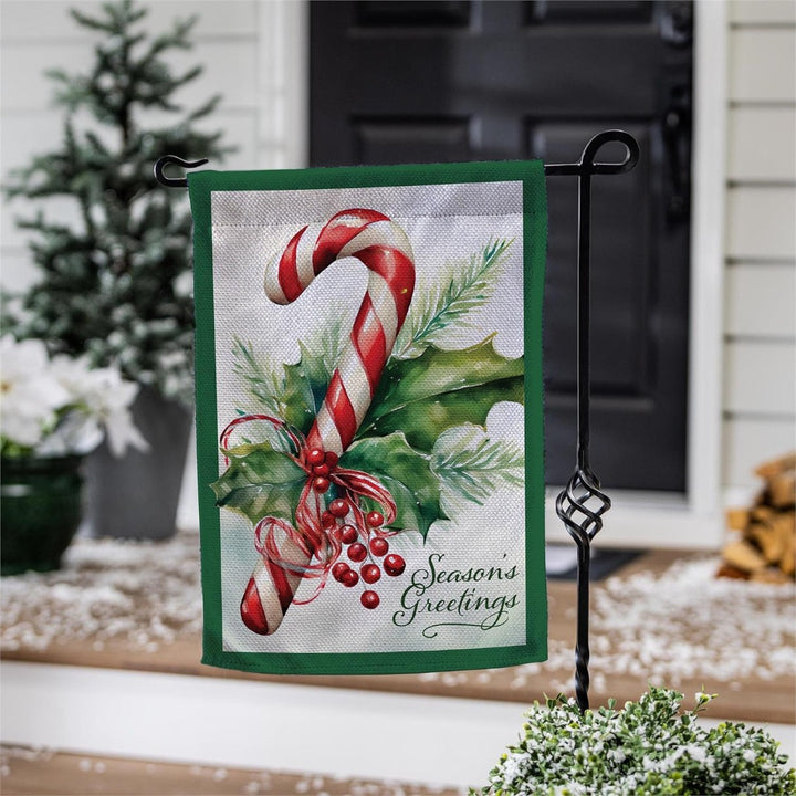 Season Greetings Candy Cane 2 Sided Garden Flag heartlandflags