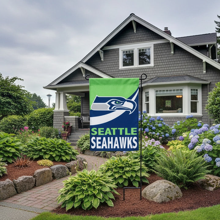 Seattle Seahawks 2 Sided Burlap Garden Flag Logo heartlandflags