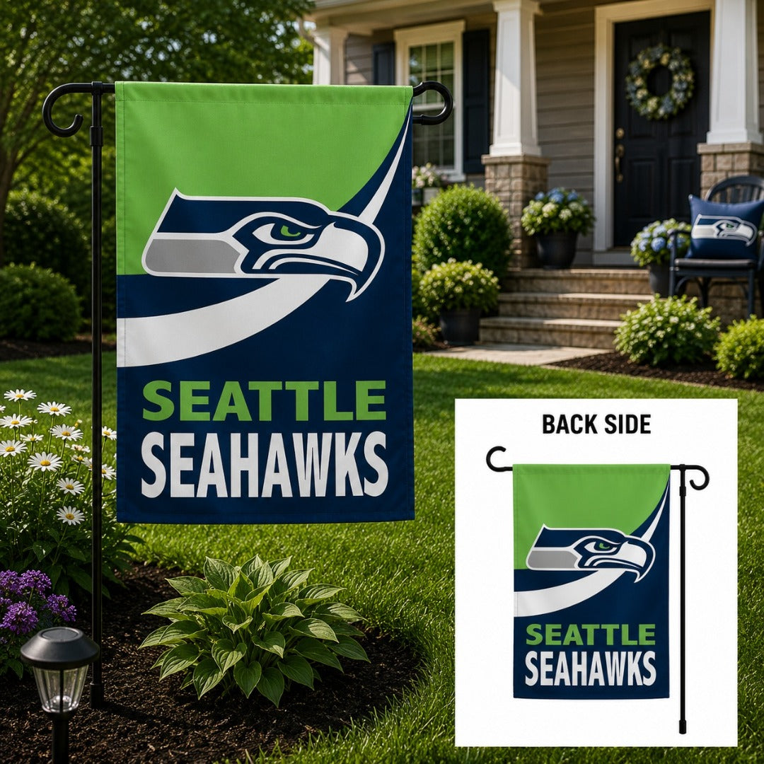 Seattle Seahawks 2 Sided Burlap Garden Flag Logo heartlandflags