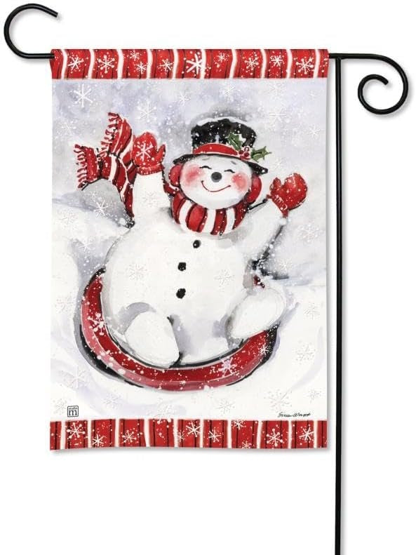 Sledding Snowman Winter Garden Flag heartlandflags