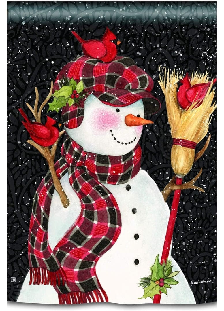 Snowman With Broom Banner 2 Sided House Flag heartlandflags