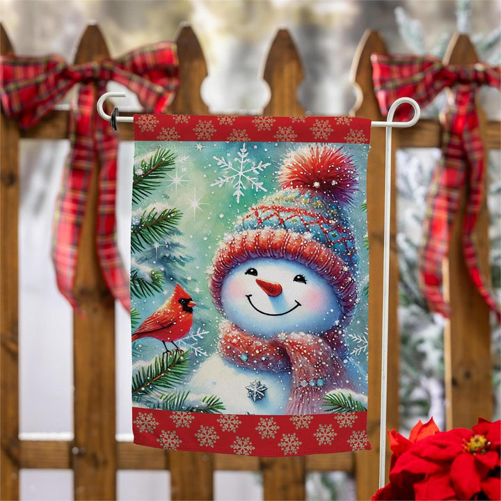 Snowman With Cardinal Friend 2 Sided Garden Flag heartlandflags