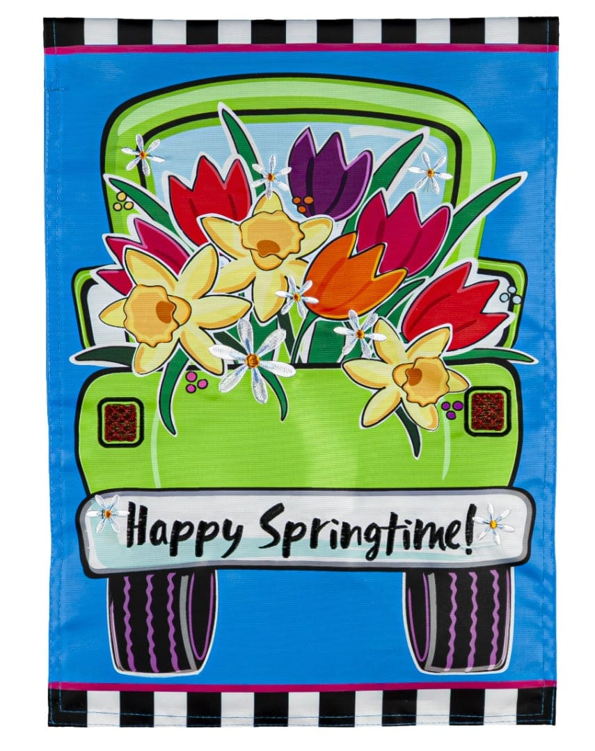 Springtime Truck Garden Flag 2 Sided Applique heartlandflags