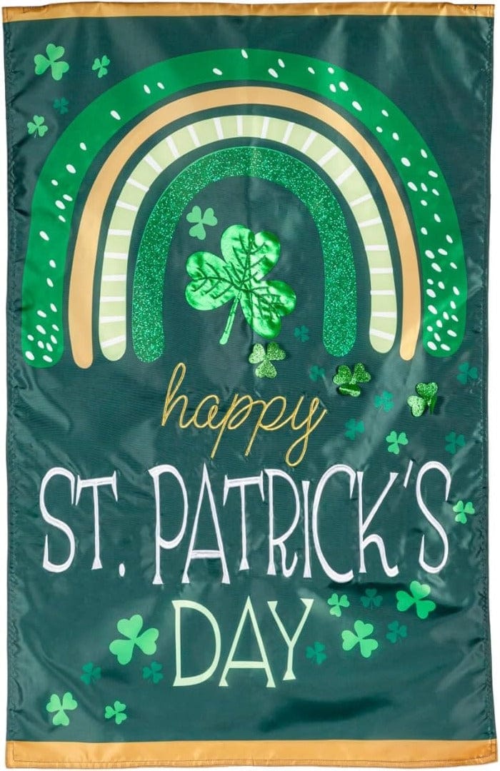 St Patrick Rainbow and Shamrocks Garden Flag 2 Sided Applique heartlandflags