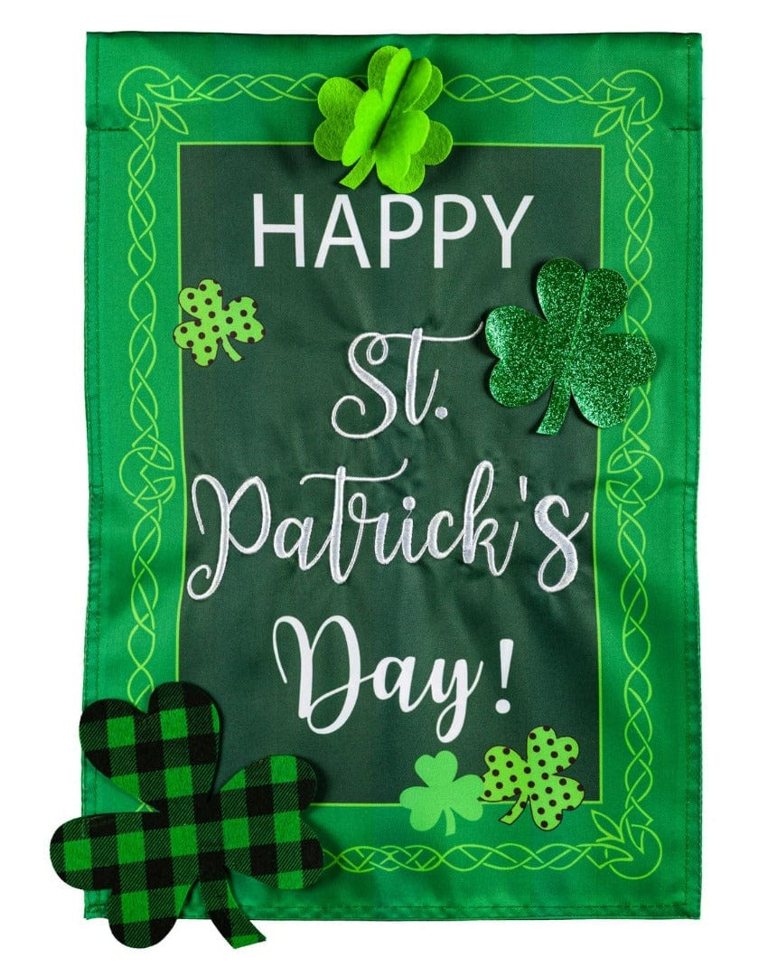 St Patrick's Patterned Shamrocks Garden Flag 2 Sided Applique heartlandflags