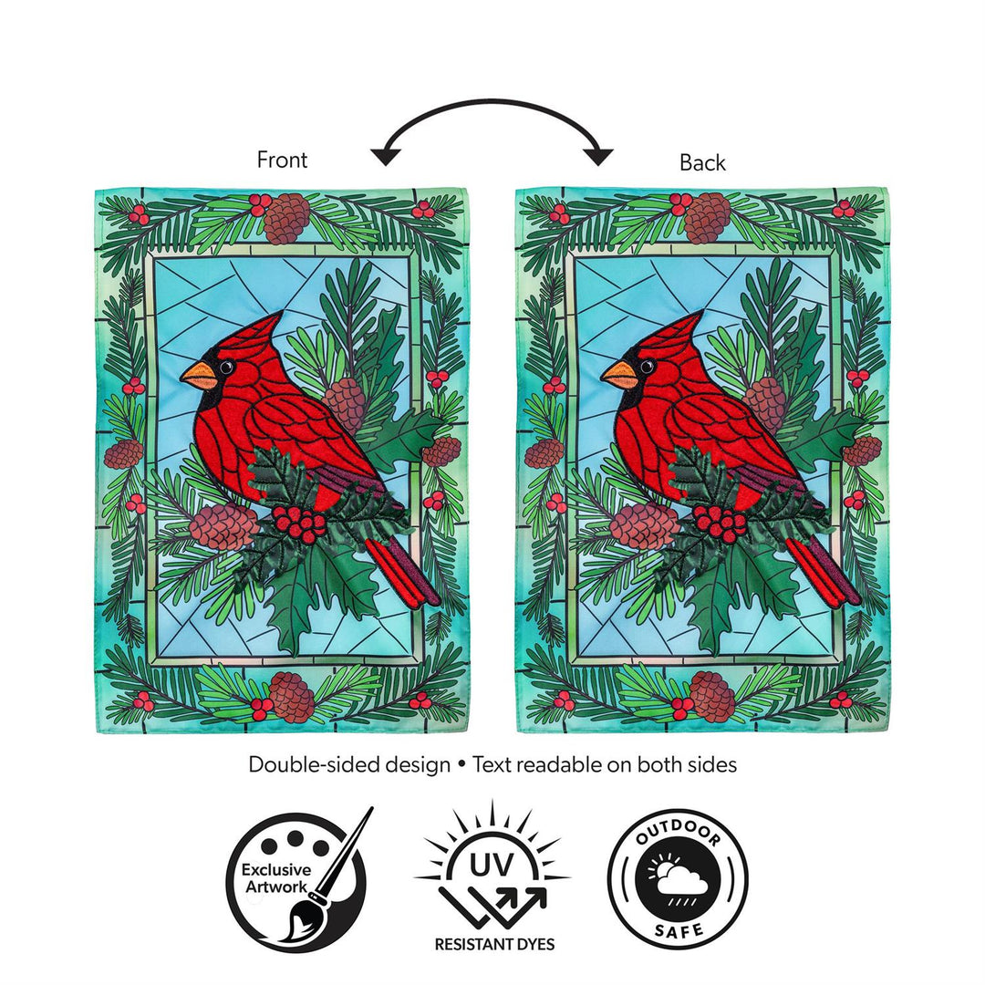Stained Glass Winter Cardinal Garden Flag heartlandflags