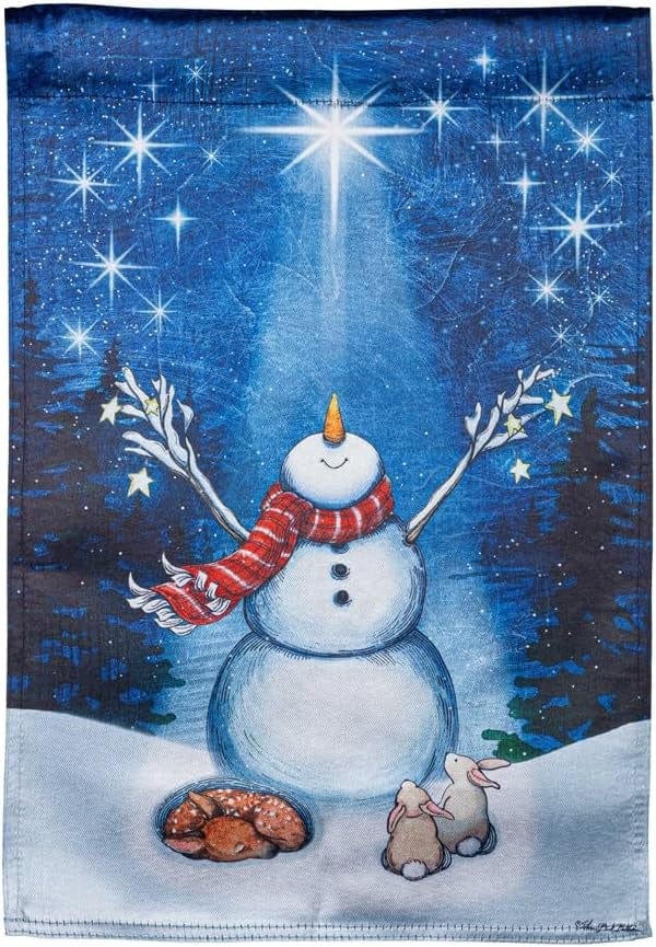 Star Heart Snowman Winter Garden Flag 2 Sided Lustre heartlandflags