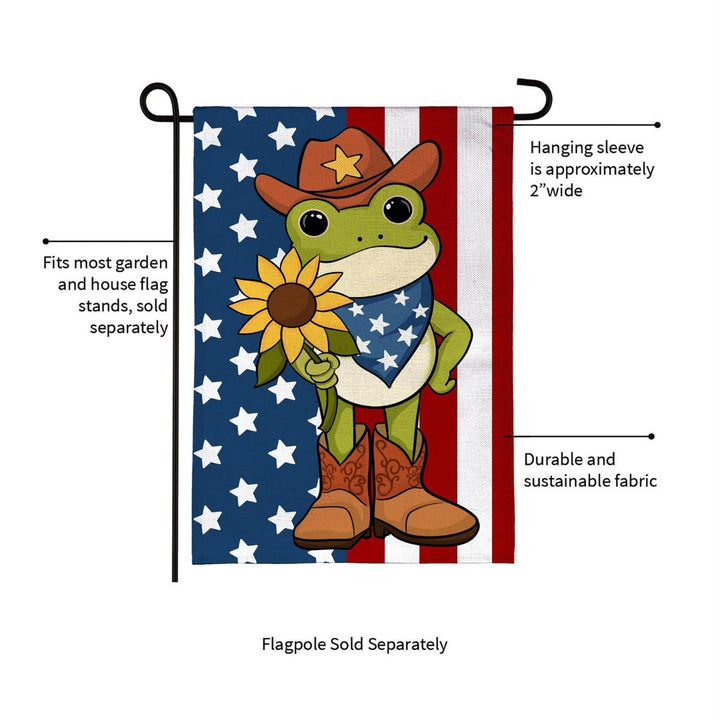 Star Spangled Cowboy Frog 2-Sided Burlap Garden Flag | 12.5 x 18 Inches heartlandflags