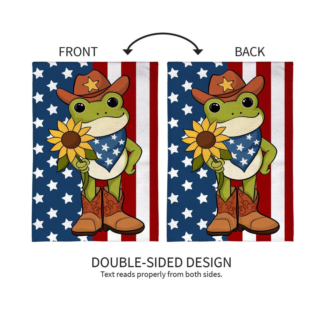 Star Spangled Cowboy Frog 2-Sided Burlap Garden Flag | 12.5 x 18 Inches heartlandflags