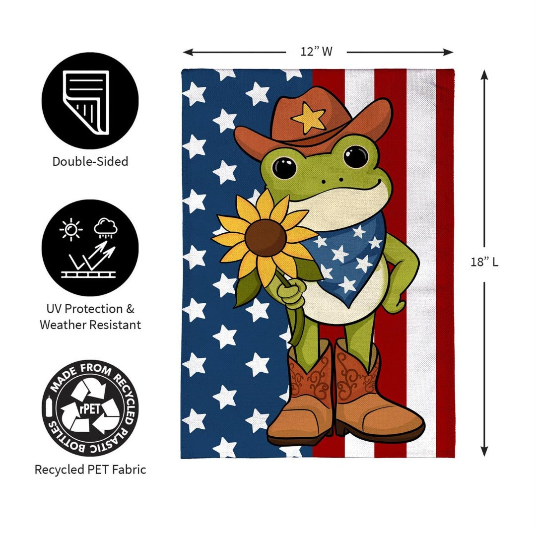 Star Spangled Cowboy Frog 2-Sided Burlap Garden Flag | 12.5 x 18 Inches heartlandflags