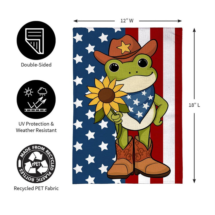 Star Spangled Cowboy Frog 2-Sided Burlap Garden Flag | 12.5 x 18 Inches heartlandflags