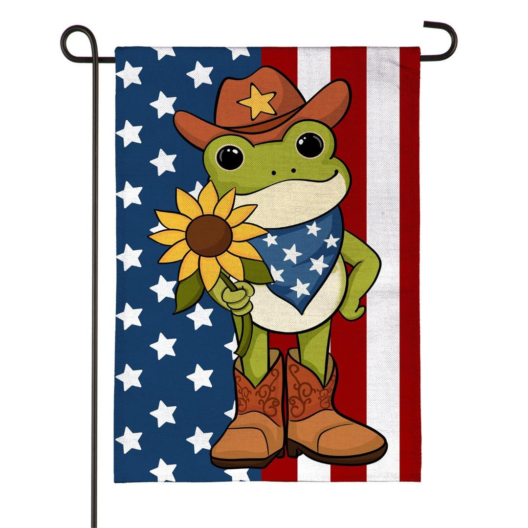 Star Spangled Cowboy Frog 2-Sided Burlap Garden Flag | 12.5 x 18 Inches heartlandflags