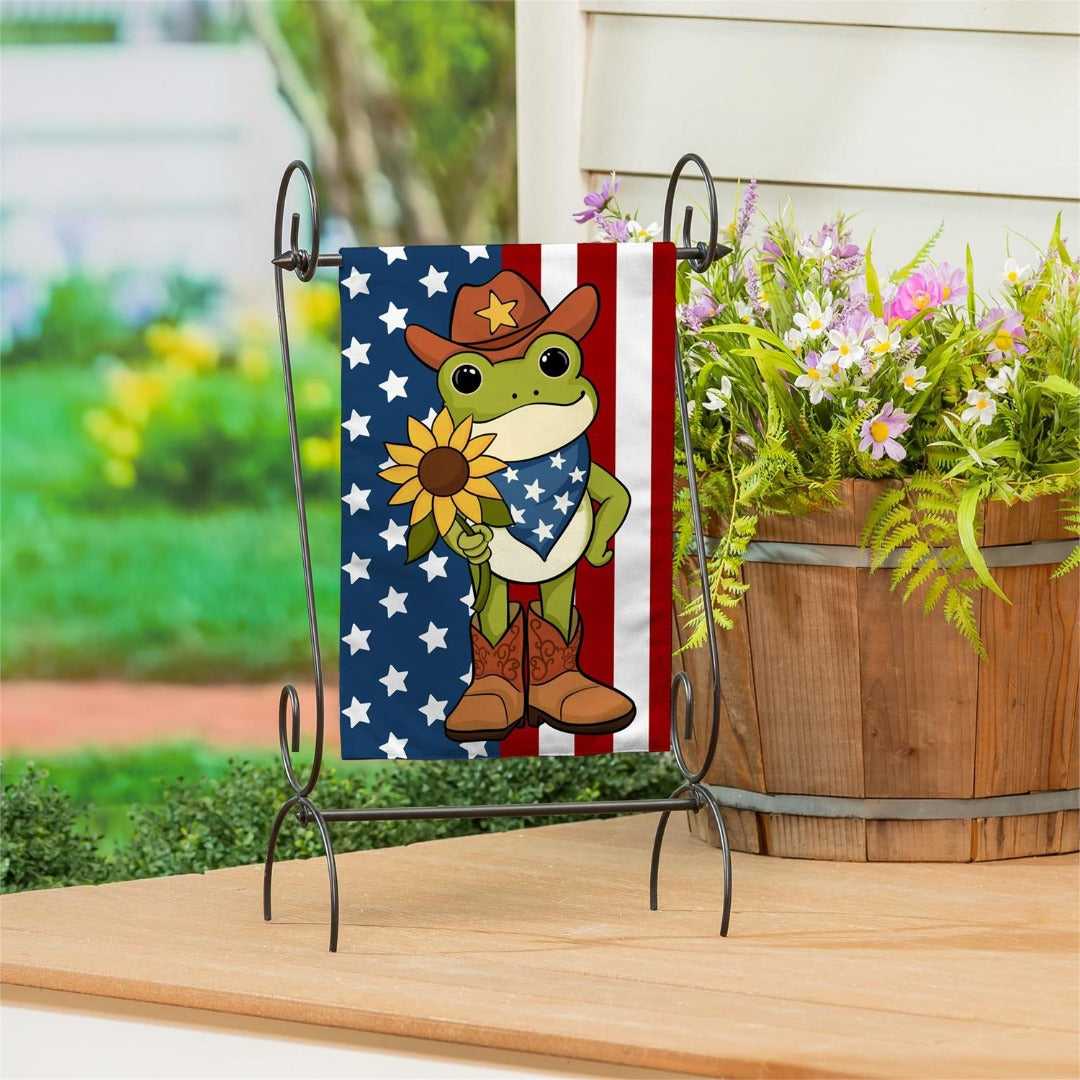 Star Spangled Cowboy Frog 2-Sided Burlap Garden Flag | 12.5 x 18 Inches heartlandflags