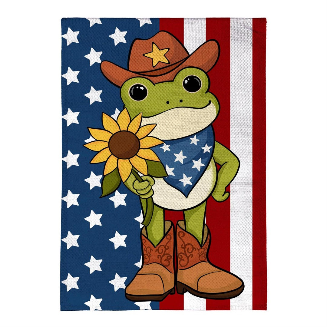 Star Spangled Cowboy Frog 2-Sided Burlap Garden Flag | 12.5 x 18 Inches heartlandflags