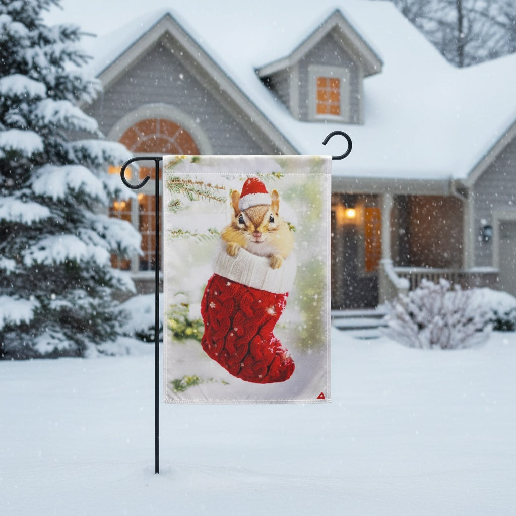 Stocking Chipmunk 2 Sided Garden Flag heartlandflags