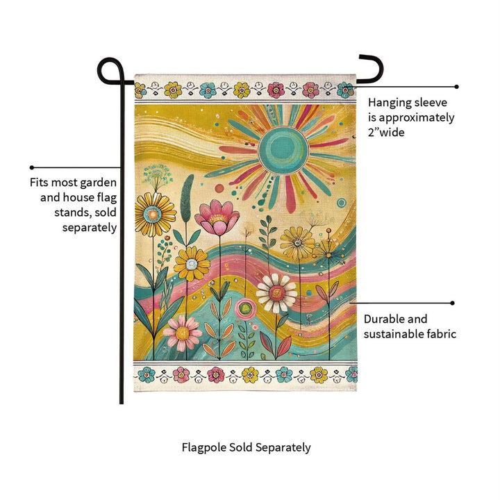 Sunny Field 2-Sided Burlap Garden Flag | Boho Floral | 12.5" x 18" heartlandflags