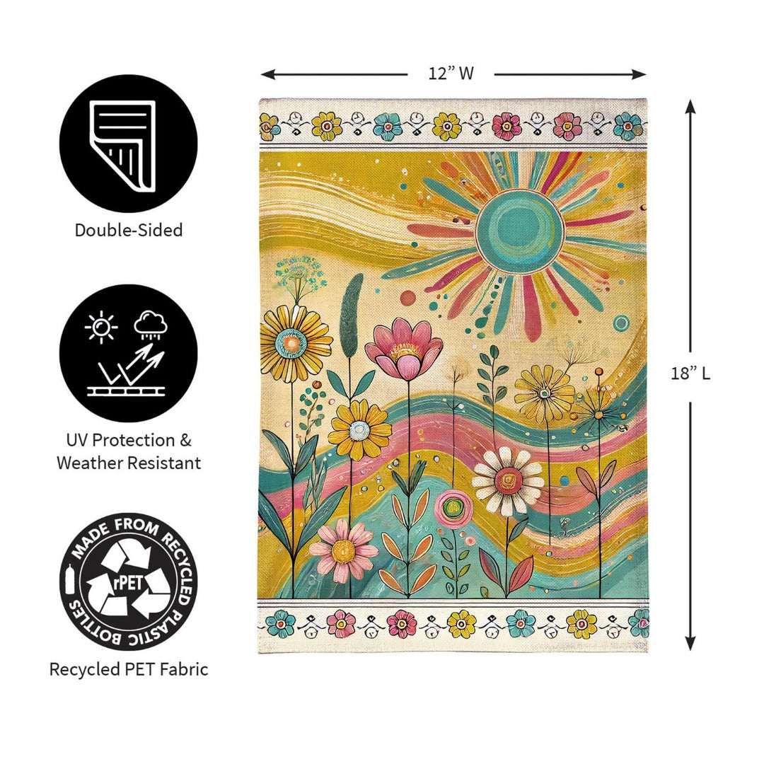 Sunny Field 2-Sided Burlap Garden Flag | Boho Floral | 12.5" x 18" heartlandflags