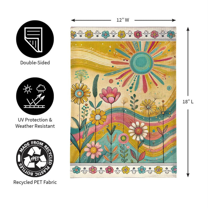 Sunny Field 2-Sided Burlap Garden Flag | Boho Floral | 12.5" x 18" heartlandflags