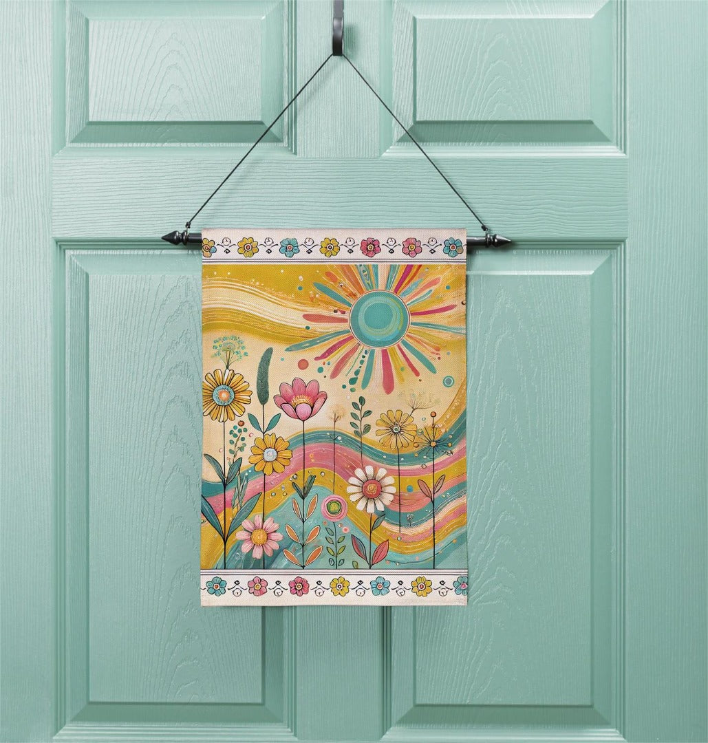 Sunny Field 2-Sided Burlap Garden Flag | Boho Floral | 12.5" x 18" heartlandflags