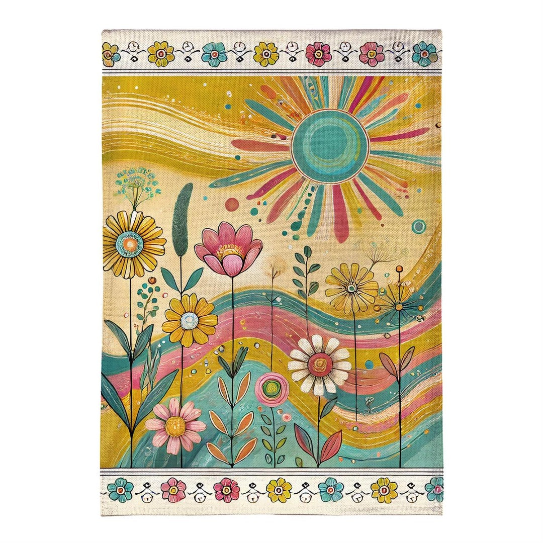 Sunny Field 2-Sided Burlap Garden Flag | Boho Floral | 12.5" x 18" heartlandflags
