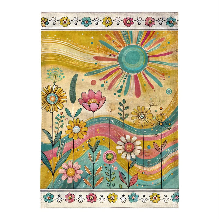 Sunny Field 2-Sided Burlap Garden Flag | Boho Floral | 12.5" x 18" heartlandflags