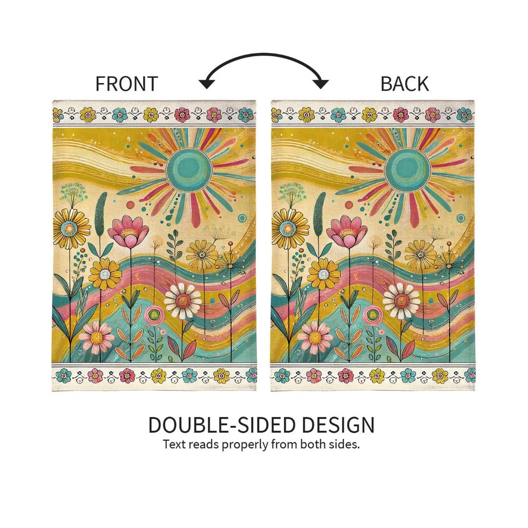 Sunny Field 2-Sided Burlap Garden Flag | Boho Floral | 12.5" x 18" heartlandflags