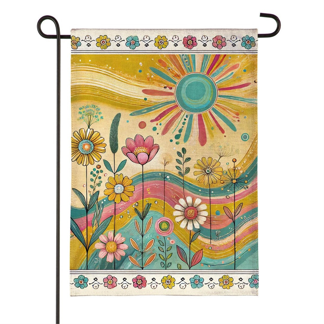 Sunny Field 2-Sided Burlap Garden Flag | Boho Floral | 12.5" x 18" heartlandflags