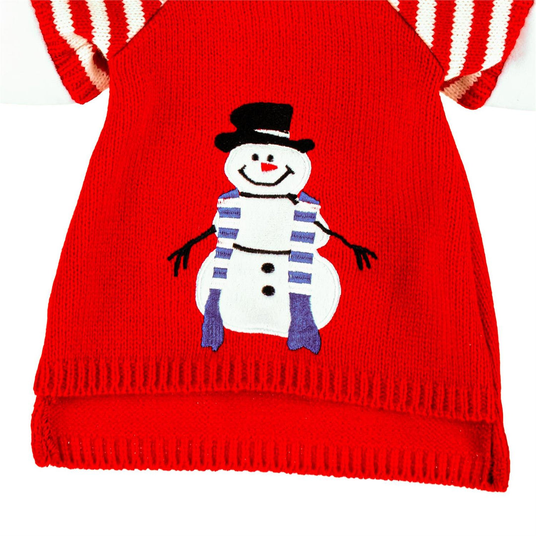 Red snowman sweater and coordinating antler hat outfit for a 21-inch decorative porch goose