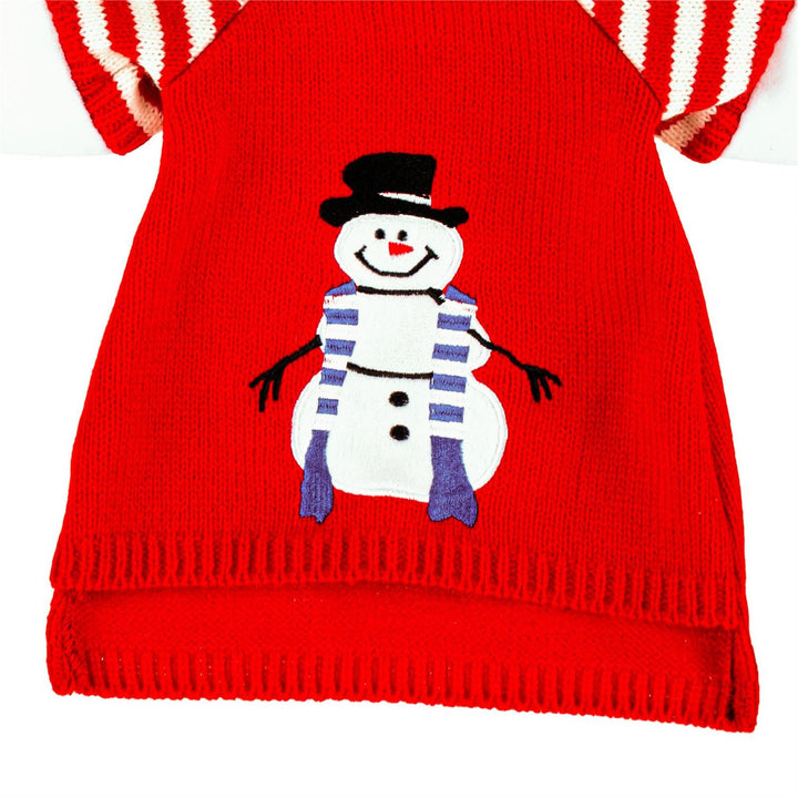 Red snowman sweater and coordinating antler hat outfit for a 21-inch decorative porch goose