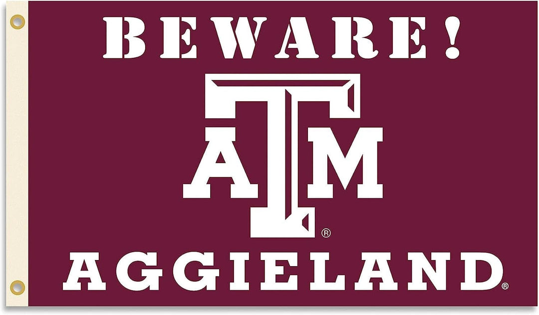 Texas A&M Beware Aggieland Flag 3x5 Logo heartlandflags