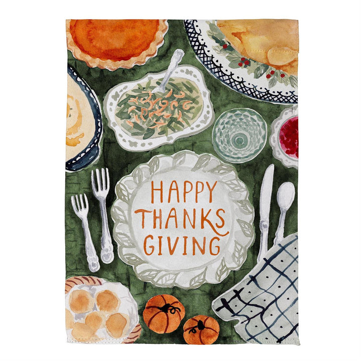 Thanksgiving Spread flag size graphic labeled 12 inches wide by 18 inches long