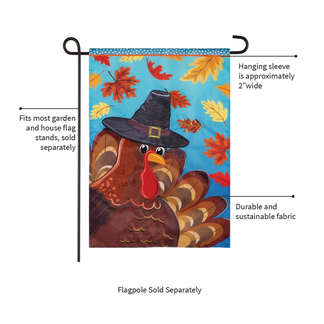 Thanksgiving Turkey Time 2-Sided Applique Garden Flag | 12.5" x 18" heartlandflags
