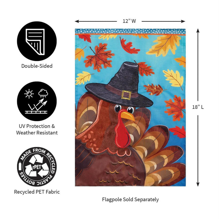 Thanksgiving Turkey Time 2-Sided Applique Garden Flag | 12.5" x 18" heartlandflags